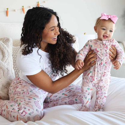 Hoppy Spring Ruffle Zipper Footie | Pink