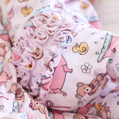 Bathtime Besties Ruffle Zipper Footie | Pink
