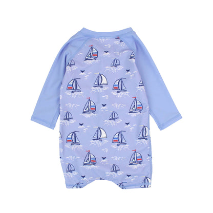 Baby Boys Blue Seas the Day Long Sleeve One Piece Rash Guard Swimsuit