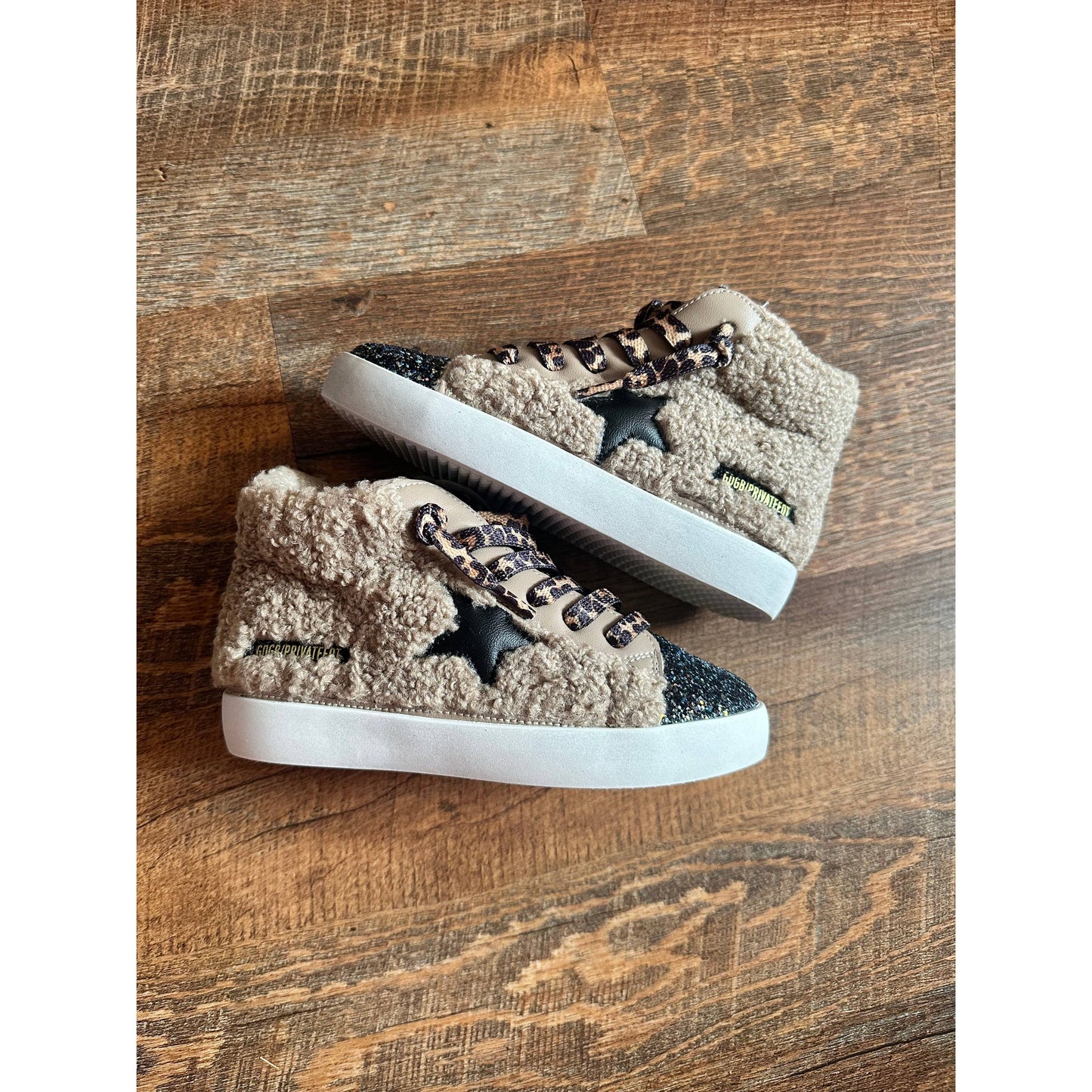 Tan Sherpa High Top Black Star Sneaker  