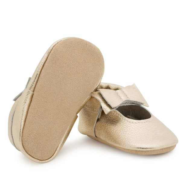 Bow Moccasins - Genuine Leather Baby Shoes (Gold)