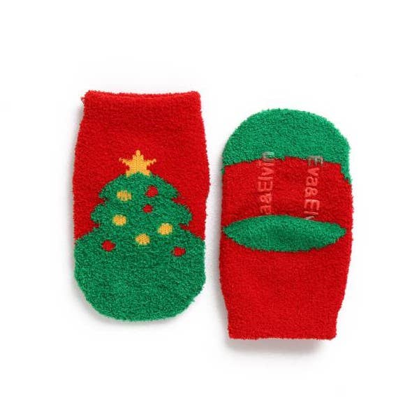 Fuzzy Fur Christmas Tree Cozy Socks 0-18M