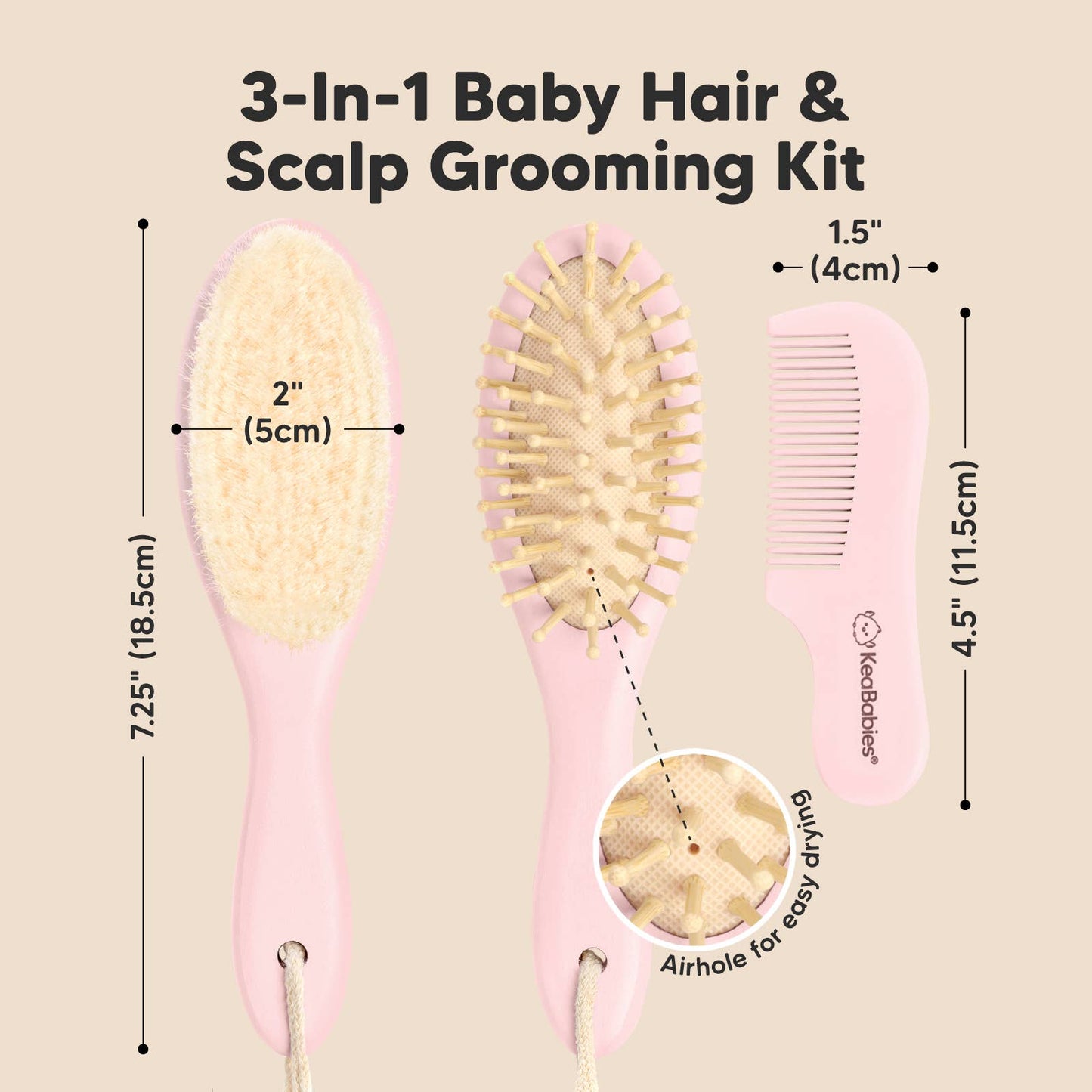 KeaBabies Baby Hair Brush and Comb Set