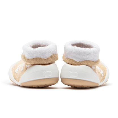 Komuello first walker baby sock shoes - Daisies - Latte