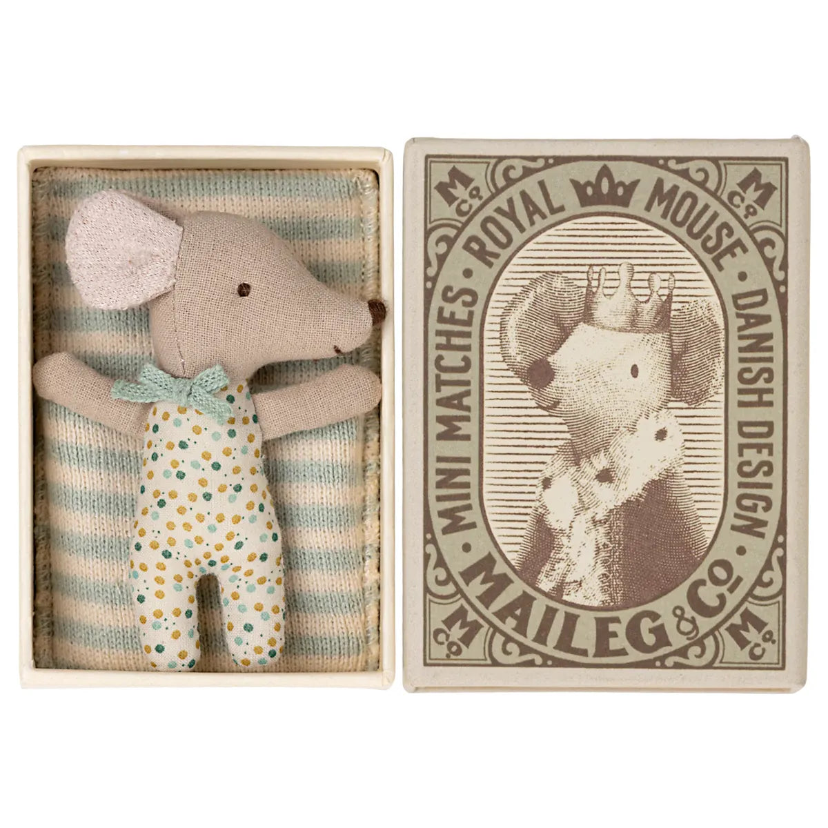 Sleepy/wakey baby mouse in matchbox- Blue