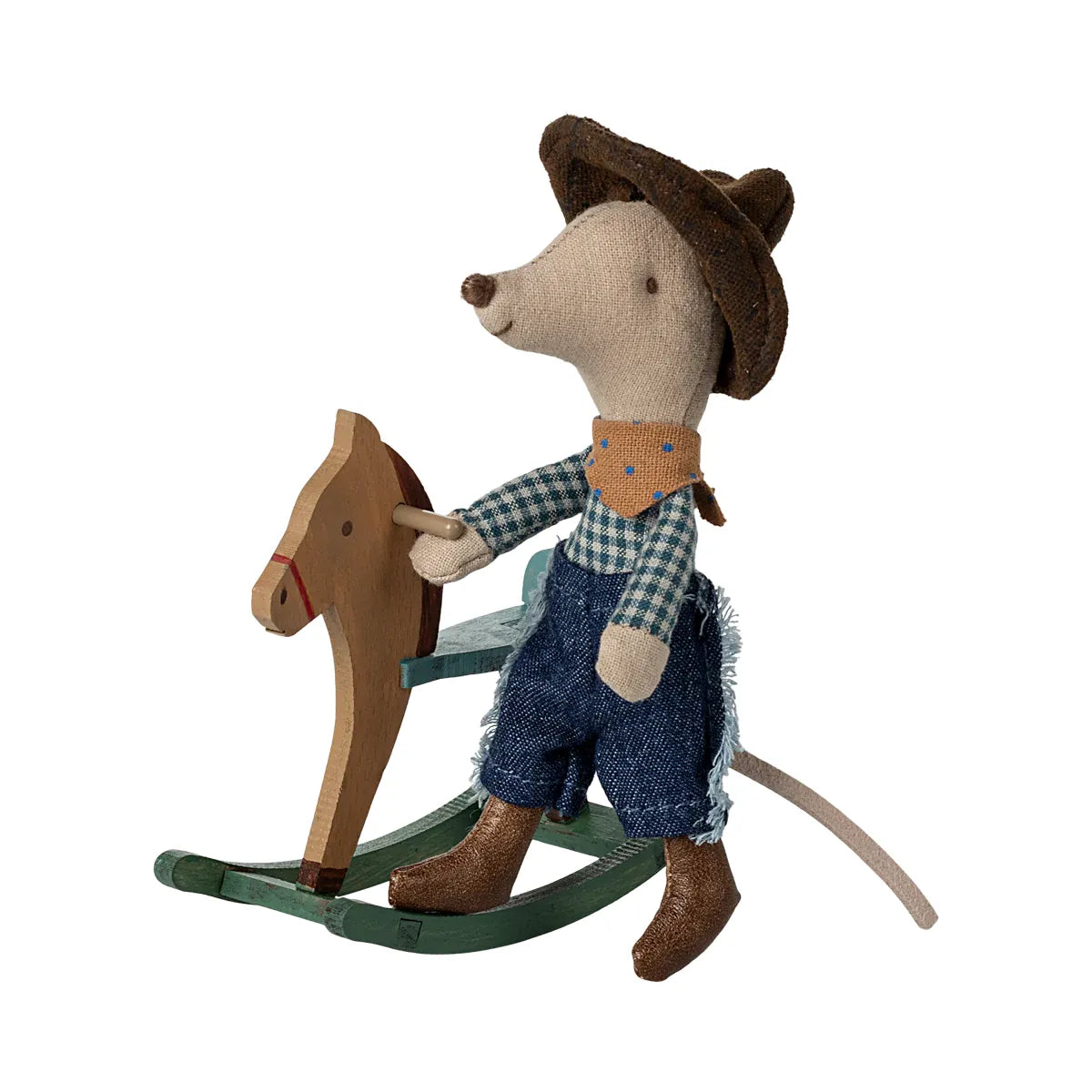 Cowboy mouse on rocking horse little brother