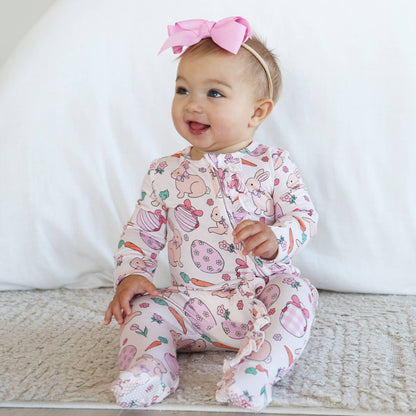 Hoppy Spring Ruffle Zipper Footie | Pink