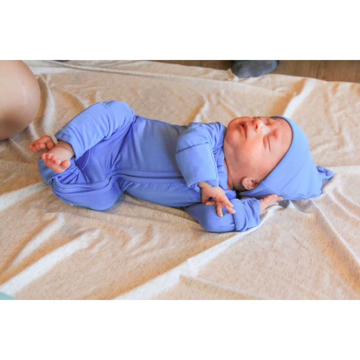 Pure Blue Zippered Baby Romper
