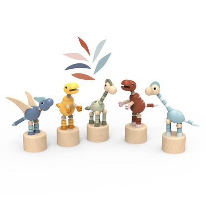 Display of 10 Dinosaur Pushing Puppet
