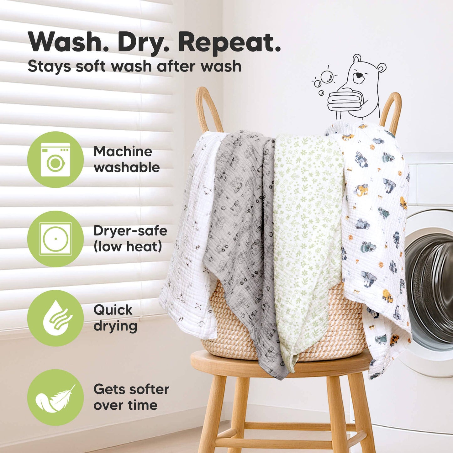 3-Pack Lyra Muslin Swaddle Blankets for Newborns, Boy, Girl
