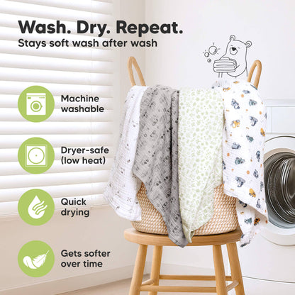 3-Pack Lyra Muslin Swaddle Blankets for Newborns, Boy, Girl