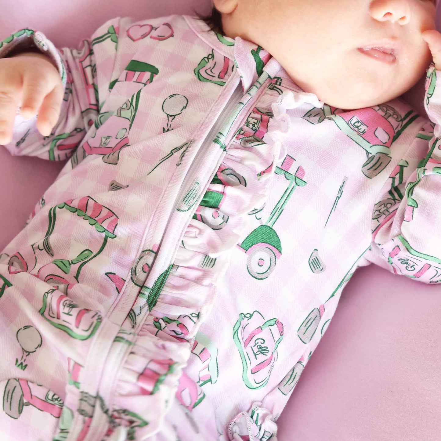 Birdie Babes Ruffle Zipper Footie | Pink