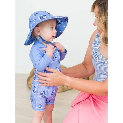 Baby Boys Blue Seas the Day Long Sleeve One Piece Rash Guard Swimsuit