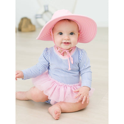 Baby Girls Periwinkle Blue Seersucker Tulle Skirted One Piece Rash Guard Swimsuit