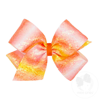 King Ombre Stripe Print Sequin Hair Bow