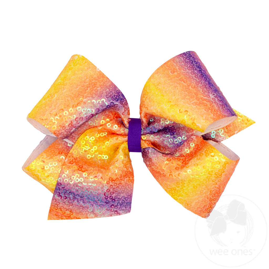 King Ombre Stripe Print Sequin Hair Bow
