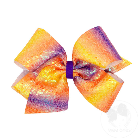 King Ombre Stripe Print Sequin Hair Bow