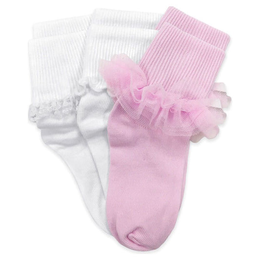 Socks Ruffle/Ripple/Lace Turn Cuff Socks 3 Pair Pack
