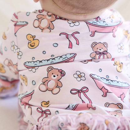 Bathtime Besties Ruffle Zipper Footie | Pink