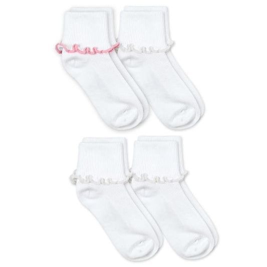 Ripple Edge Smooth Toe Turn Cuff Socks 2 Pair Pack Pink/White