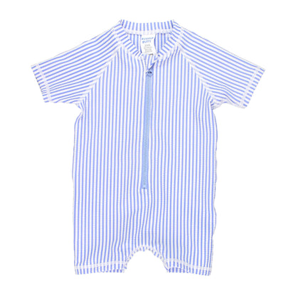 Baby Boys Periwinkle Blue Seersucker Short Sleeve One Piece Rash Guard Swimsuit