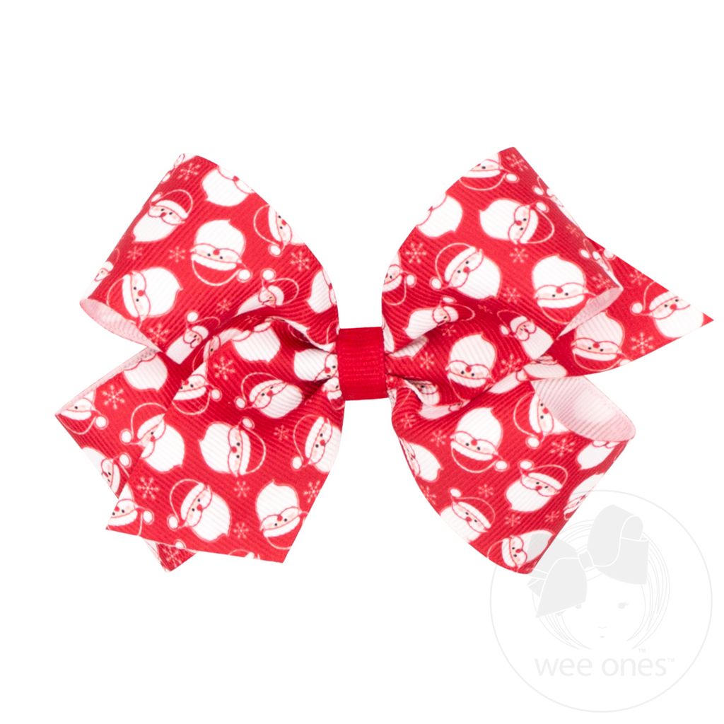 Medium Christmas Print Grosgrain Hair Bow