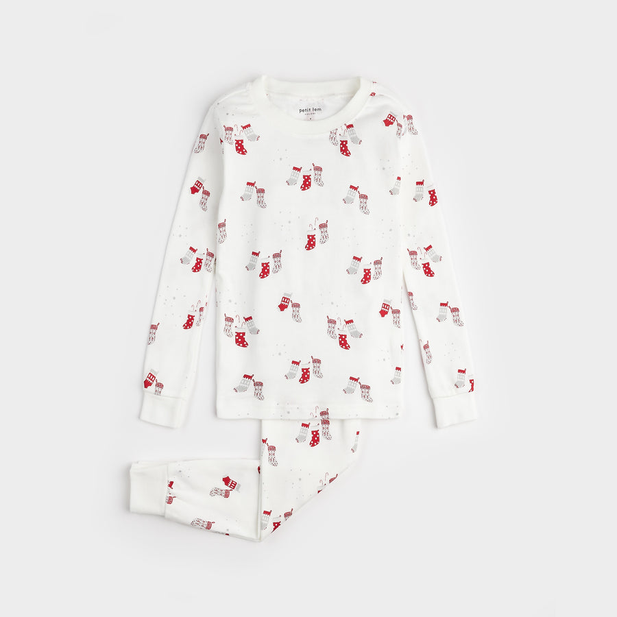 Stockings Print on Off-White PJ Set