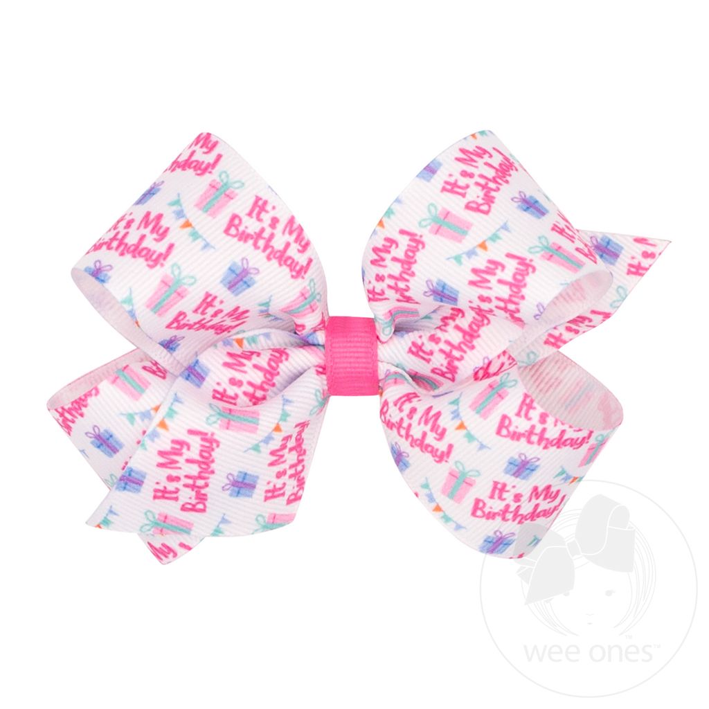 Medium Birthday Girl Print Grosgrain Hair Bow