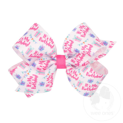 Medium Birthday Girl Print Grosgrain Hair Bow