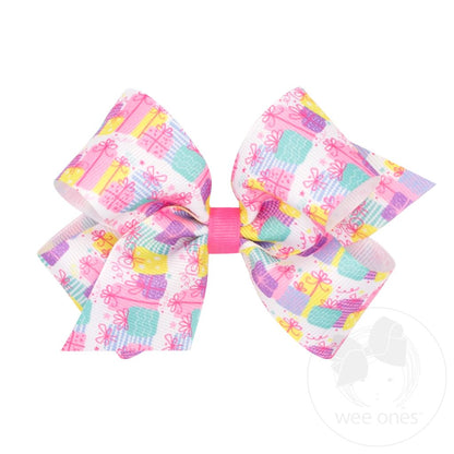Medium Birthday Girl Print Grosgrain Hair Bow