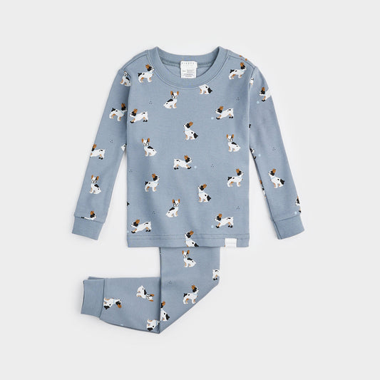 French Bulldogs Print on Light Blue Infant PJ Set