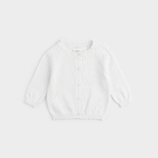 White Pointelle Knit Cardigan