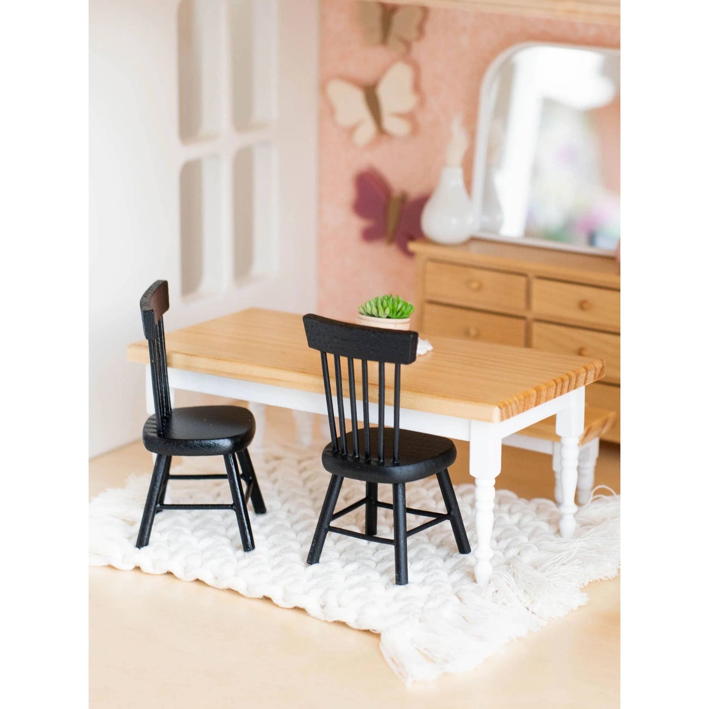 Dollhouse Farm Style Dining Table | Natural Wood & White