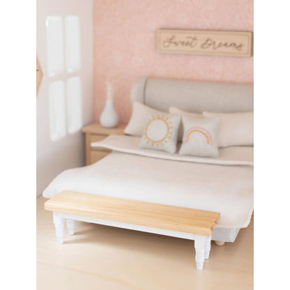 Dollhouse Classic Bench Seat | Natural Wood & White