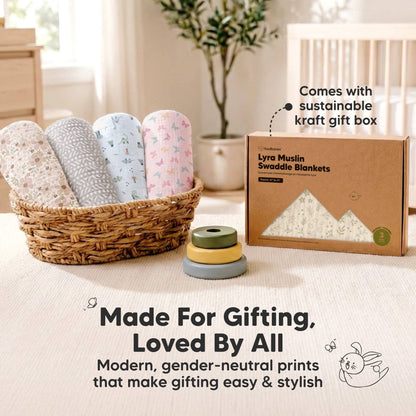 3-Pack Lyra Muslin Swaddle Blankets for Newborns, Boy, Girl