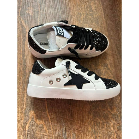 Black Star with Black Glitter Accent Sneakers  