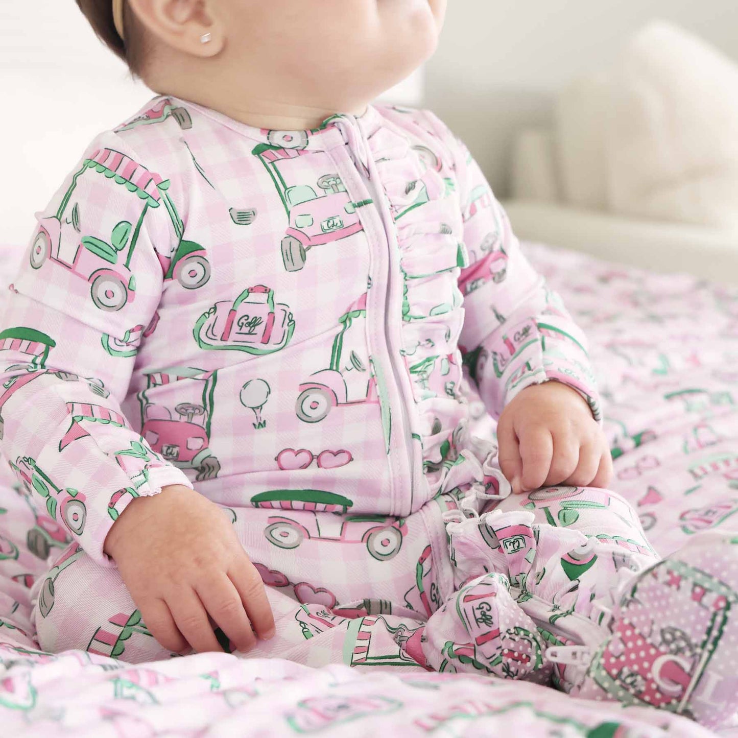 Birdie Babes Ruffle Zipper Footie | Pink