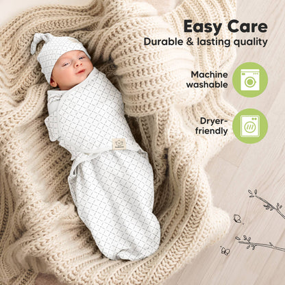 3-Pack Soothe Baby Swaddles 0-3 Months with Knot Hat