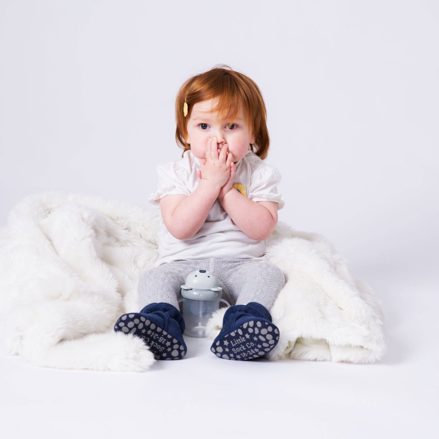 Stay-on, Non-Slip Booties - Perfect pram Slipper and Baby Carrier boot - Navy Corduroy