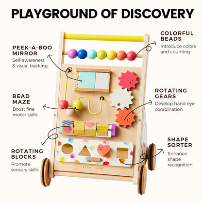 Tiny Land® Premium Natural Wooden Activity Walker