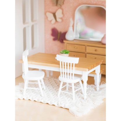 Dollhouse Farm Style Dining Table | Natural Wood & White