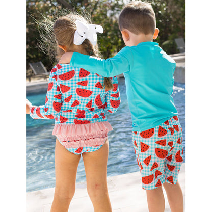 Boys Bright Aqua Long Sleeve Rash Guard
