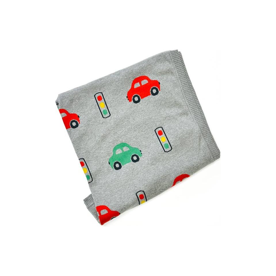 Mini Car - Organic Cotton Jacquard Knit Baby Blanket