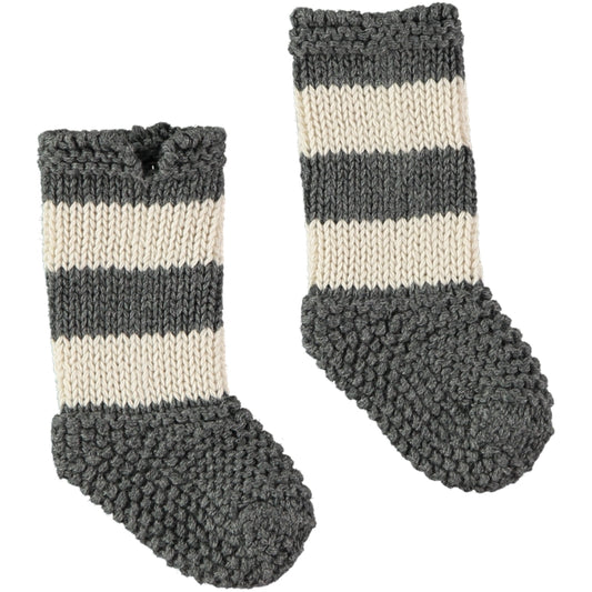 Striped knit booties dark grey and cream