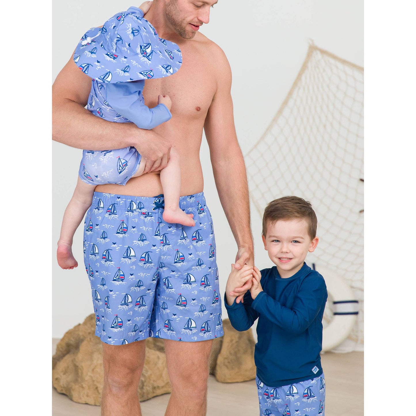 Baby Boys Blue Seas the Day Long Sleeve One Piece Rash Guard Swimsuit
