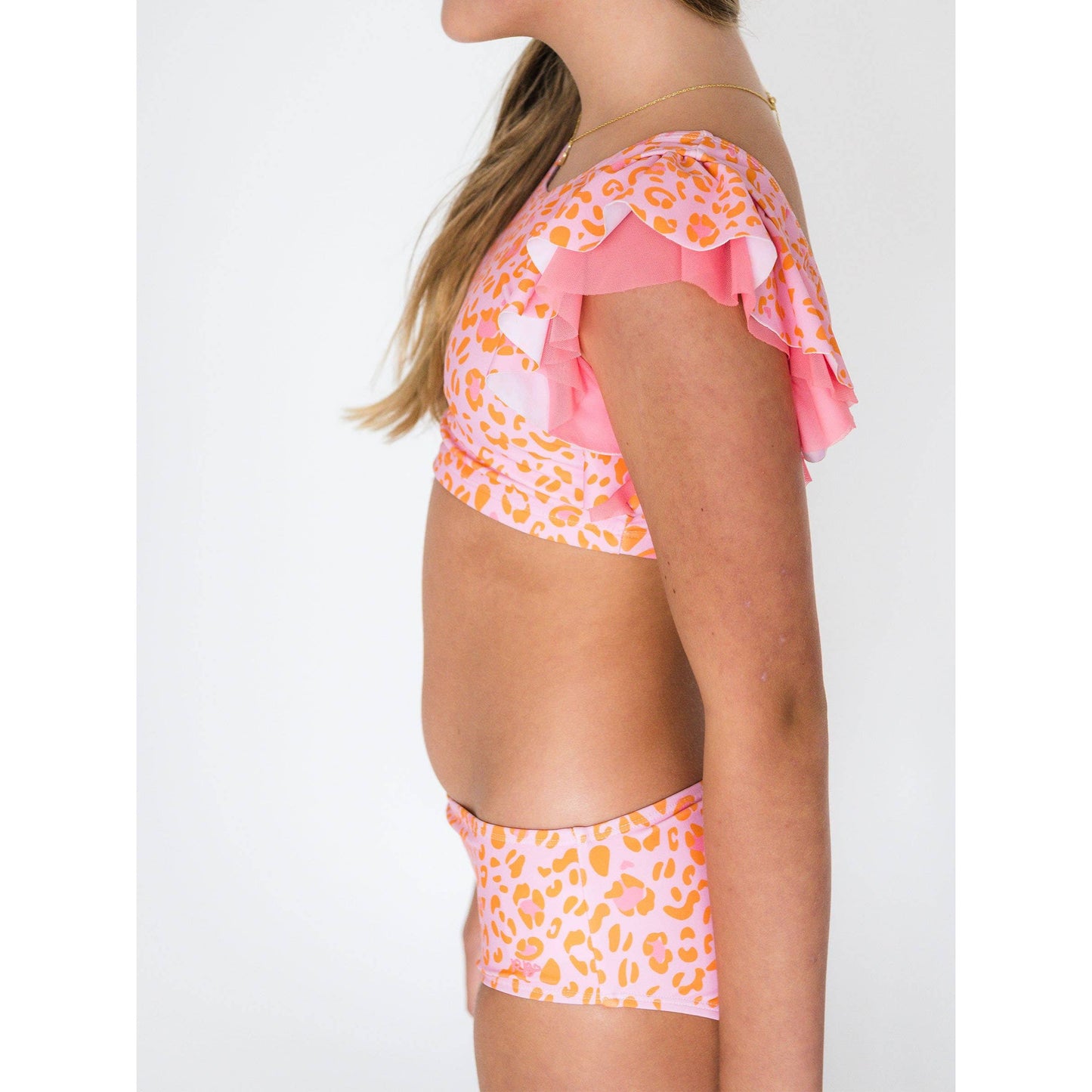 Tween Girls Pink Leopard Butterfly Tankini 2-Piece Swimsuit
