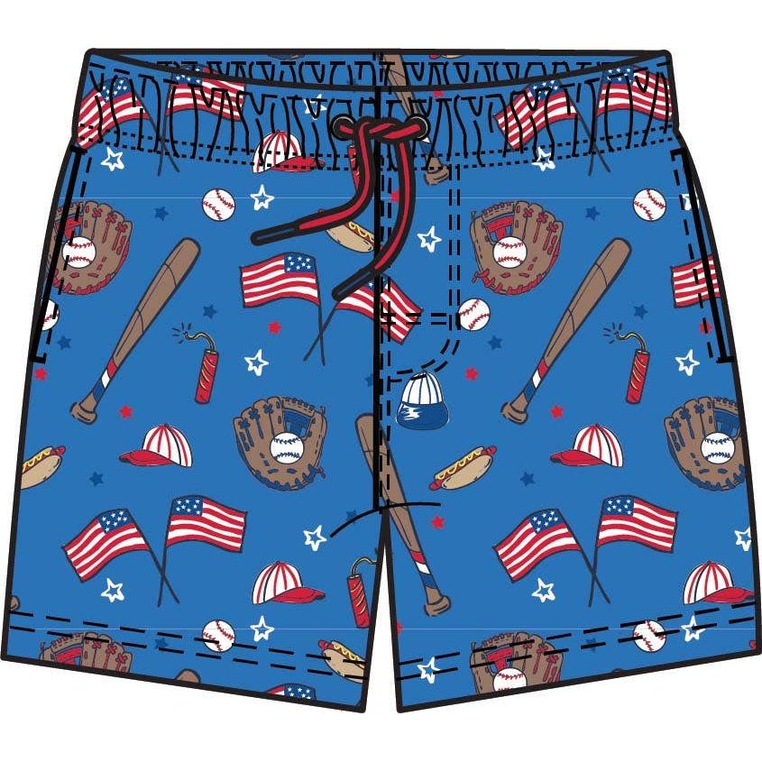 Boys Blue Stars & Strikes Baseball Performance Hybrid Swim Trunks