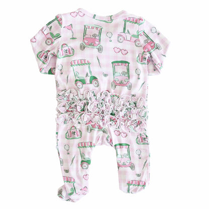 Birdie Babes Ruffle Zipper Footie | Pink