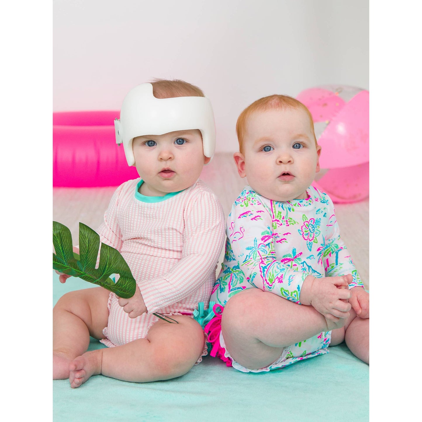 Baby Girls Tropical Resort Long Sleeve One Piece Rash Guard Swimsuit with Signature Rear Ruffles