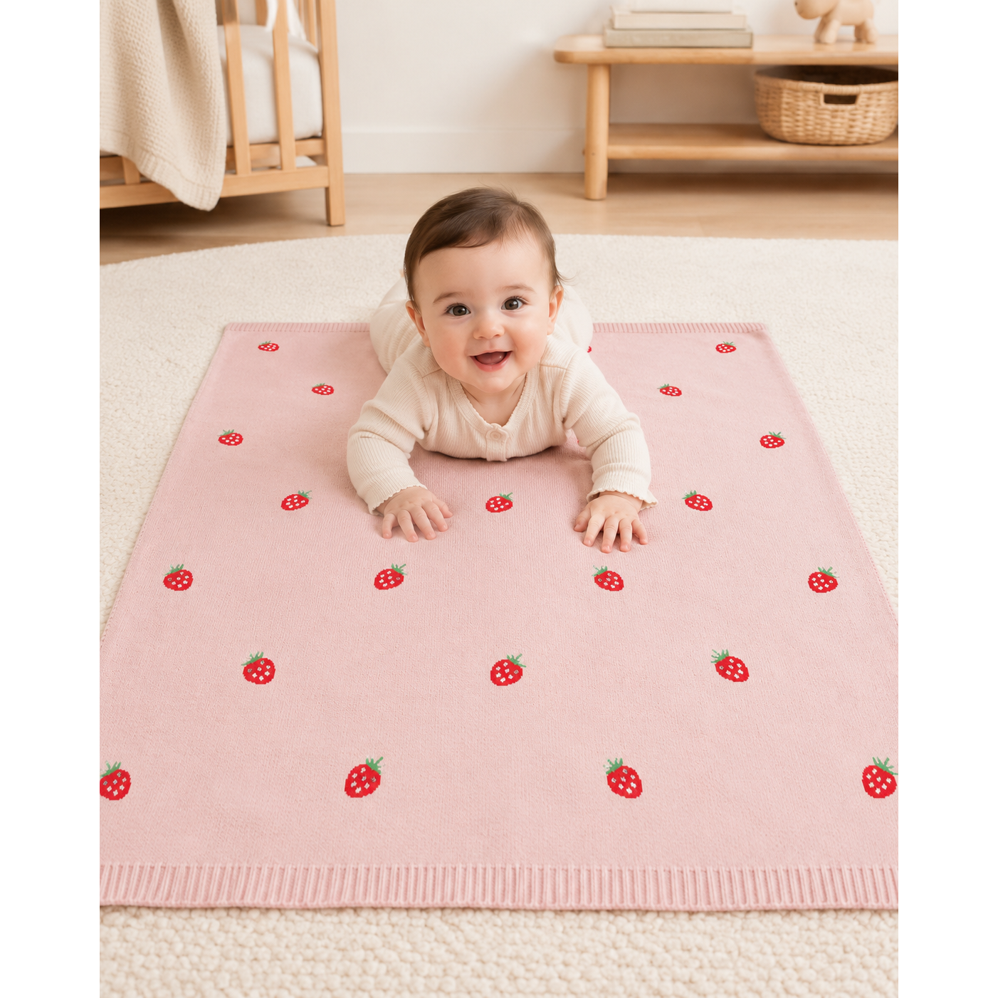 Strawberry - Organic Cotton Jacquard Baby Blanket